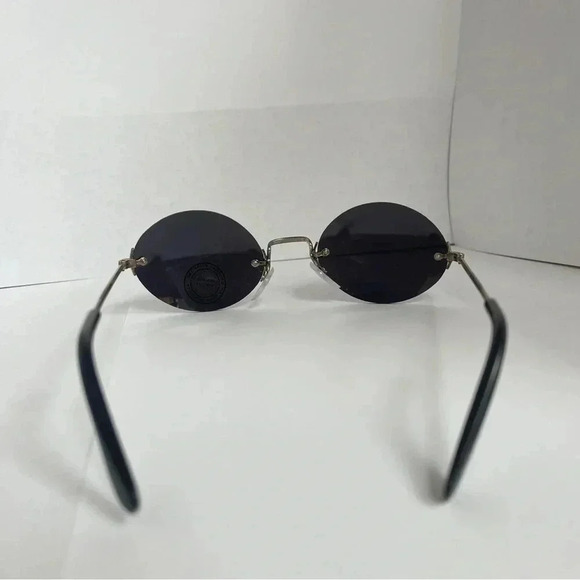 Vintage Y2K Rimless Round Mirrored Sunglasses | Green-Gold Iridescent Lenses - Picture 4 of 10
